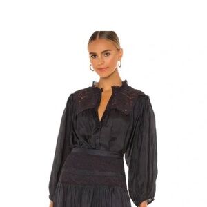 LoveShackFancy Black Silk Maiden Top Blouse